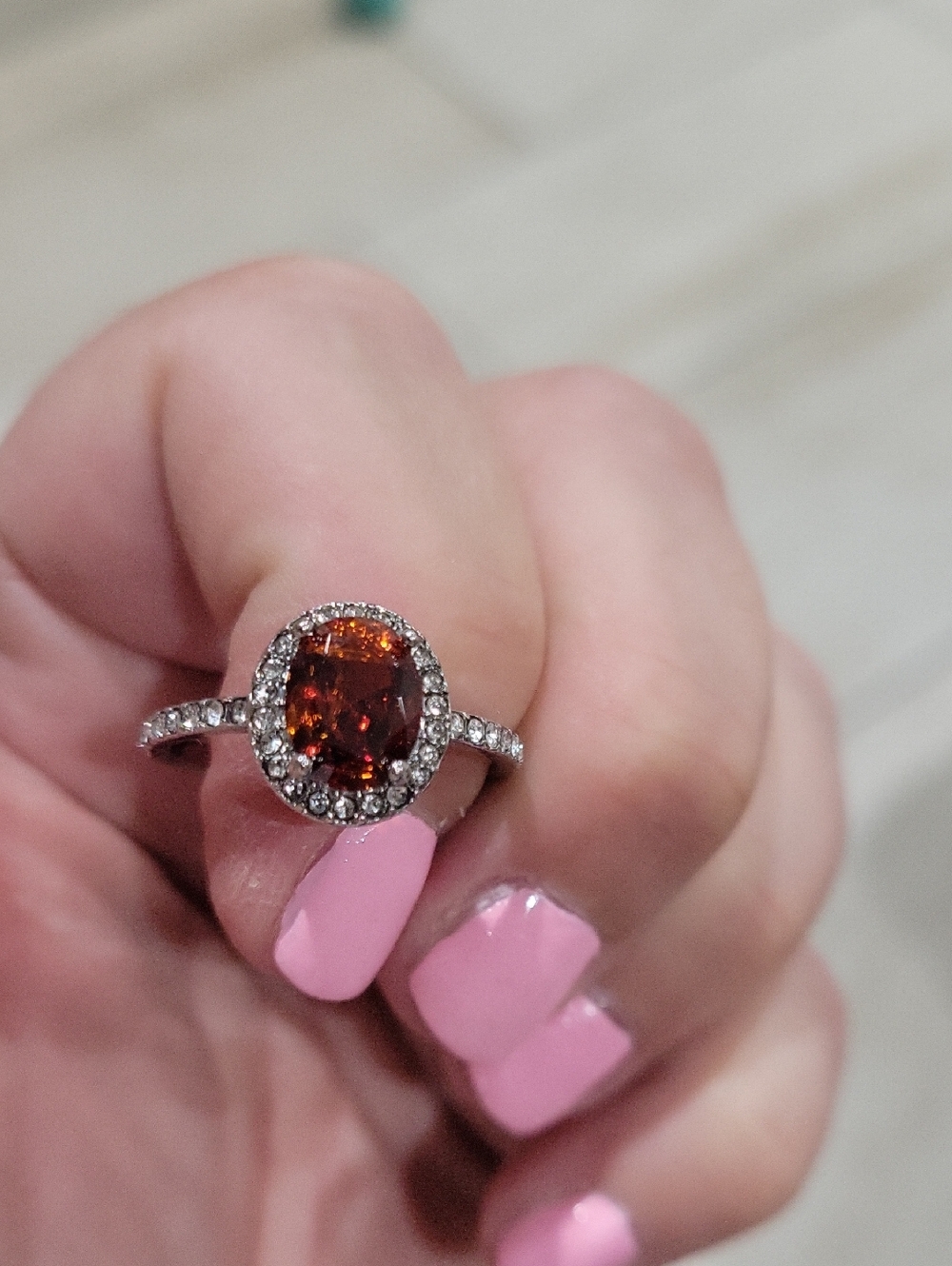 Orange Garnet Halo Ring with Pavé Band - Women Jewelry